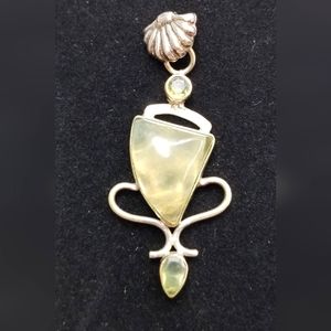 Unique Sterling Silver Green Fluorite and Peridot Pendant